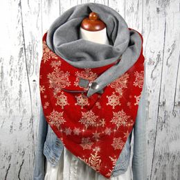 Scarves Winter Women Scarf Snowflower Print Button Wrap Soft Warm Christmas Shawls Foulard Bufand Neck Buckle