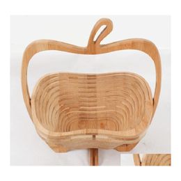 Storage Baskets Wooden Vegetable Basket With Handle Apple Shape Fruit Foldable Eco Friendly Skep Fashion Top Quality 16Ad B Drop Del Otnqv