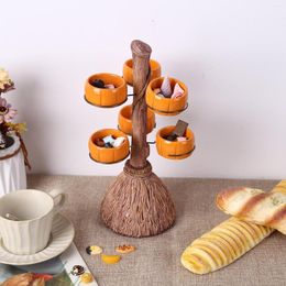 Plates Halloween Pumpkin Cake Display Stand Serving Tray Kitchen Decoration Candy Basket Resin Broom Ornament For Wedding Party
