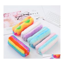 Pencil Bags Box Cute Solid Colour Plush Case For Student Bag Stationery Pencilcase Kawaii School Supplies Dhs Drop Delivery Office Bu Otqvh