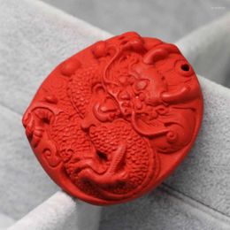 Pendant Necklaces Fashion Synthetic Red Cinnabar 43 46mm Carved Antique Exquisite Dragon Fit Diy Long Sweater Necklace Jewelry B1548