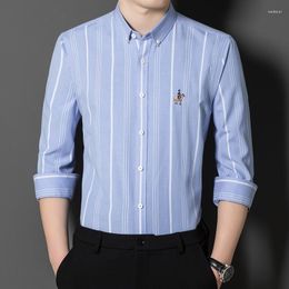 Men's Casual Shirts Spring Autumn Polo Embroidered Long Sleeved Shirt Men Striped Loose Top Male Business High End Men's Clothing