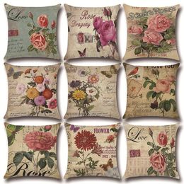Pillow Rustic Flowers Cover Pink Rose Daisy Butterfly Vintage Floral Plants Home Decor Living Room Sofa Car Pillowcase