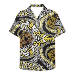 Men's Casual Shirts Samoan National Print Tattooed Summer Men's Shirt V-neck Design High Quality Short Sleeve Fashion Personalized Party