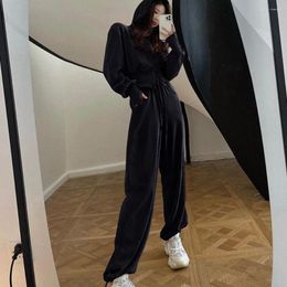 Women's Two Piece Pants 2 Pcs/Set Chic Women Coat Set Double Zippers Drawstring Autumn Hoodie Wide Leg Lady Trousers Suit