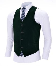 Men's Vests Formal Mens Vest Velvet Business Army Green Wool Slim Fit Single-breasted Cotton Suit Waistcoat For Wedding Groomsmen