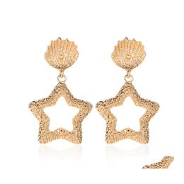 Charm European And American Fashion Simple Style Personalised Metal Earrings Trend Shell Fivepointed Star Embossed E Drop Delivery Je Dhaqo