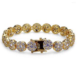 Link Bracelets Gold/Silver Color Plated Iced Out Bling Jewelry Bracelet Round Micro Pave CZ Stone 10mm For Men And Women