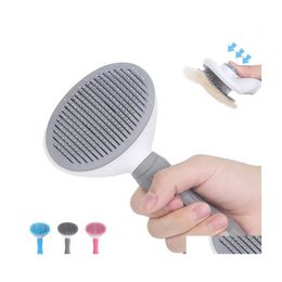 Dog Grooming Hair Removal Comb Brush Stainless Steel Cats Combs Matic Nonslip Brushes For Dogs Cleaning Supplies Drop Delivery Home Otz6N