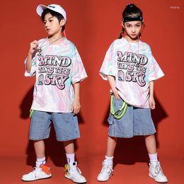 Stage Wear Children Summer Hip-Hop Suit Boys/Girls Short Sleeve T-Shirt Kids Modern Jazz Street Dance Practice/Performance Costumes DWY5979