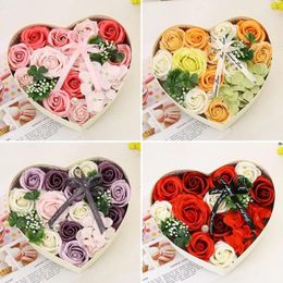 Decorative Flowers Heart Scented Soap Rose Artificial Fragrant Bouquet Gift Box Wedding Decor Year Valentine's Day Gifts For Girlfriend