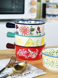 Bowls Creative Ceramic Hand Bowl Hand-painted Fruit Salad Soup 460ml Breakfast Milk Oat