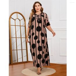 Ethnic Clothing Abaya Women Print Muslim Short Sleeve Maxi Dress Dubai Turkey Arabic Islamic Loose Gown Party Caftan Robe Plus Size 3XL