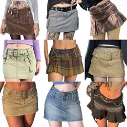 Skirts 2023 Kawaii Harajuku Mini Jeans Skirt 2000s Retro Fairycon Grunge Low Waisted Denim Vintage Women E-girl Korean Street