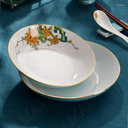 Plates Golden Stroke Ceramic Bone China Dining Table Main Course Dishes Painted Decorative Fruit Salad Plate Kitchen Tableware