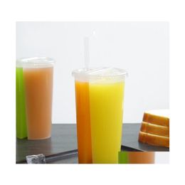 Disposable Cups Straws 700Ml Plastic Cup Creative Special Thickness Double Grid Cold Drink Juice Sharecup Couple Sharing Sn4686 Dr Dhwia