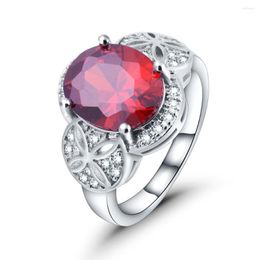 Wedding Rings Red Champange Rhinestone Round Rhodium Colour Engagement Women Fine Jewellery Ring Top Quality Friend Gift