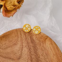 Stud Earrings Yellow Spray Paint Flower Female Sen Is Fashionable And Simple Temperament Small Fresh Ear Jewellery Suitable