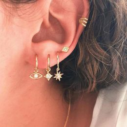 Stud Earrings Pieces/set Of Punk Style Octagonal Star Eye Crystal Pendant Gold Simple Girl Party Jewellery Wear Set DecorationStud