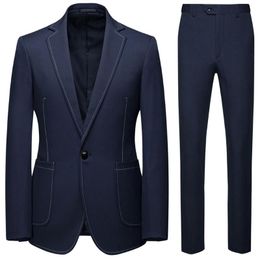 Men's Suits Mens Two-piece Suit Naby Blue Black Plus Size 4XL Business Casual Party Wedding For Men Trajes De Hombre & Blazers