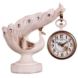 Table Clocks Desk & EUROPEAN RED WINE FRAME PEACOCK PERSONALITY ART CLOCK LIVING ROOM DECORATION FASHION HOME RESTAURANT