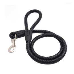 Dog Collars Pet Leads Black 120CM Leather Strong Safety Chain Traction Rope Pets Medium Large Dogs Supplies