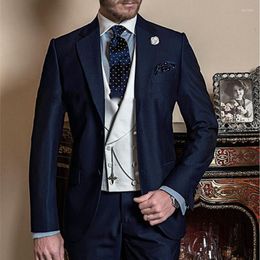 Men's Suits Fashionable Two Button Navy Blue Men Suit Groom Tuxedos Groomsmen Mens Wedding Prom Bridegroom (Jacket Pants Vest Tie)