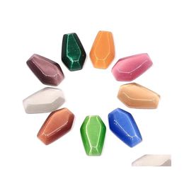 Stone Cats Eye Crystal Ornaments Luck Coffin Shape Reiki Healing Chakra Quartz Mineral Tumbled Gemstones Hand Piece Home Decoration Dhq8R