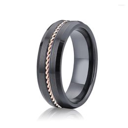 Cluster Rings Men's Ring Black Ceramic Alliance Wedding Band For Couples Men Jewellery 14k Rose Gold Twist Marriage Women