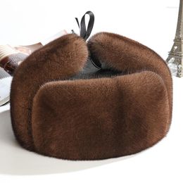 Berets Hat Bomber Hats Winter Real For Men Wool Cap With Ear Protect Russion Warm Flaps