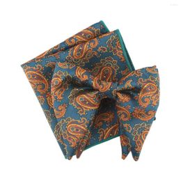 Bow Ties Vintage Paisley Man Bowtie Pocket Square Set For Men Party Wedding Butterfly Handkerchief Suit Accessory Cravat