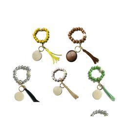 Party Favour Sports Ball Beaded Bracelet Keychain Tassel Keychains Pendant Creative Football Basketball Baseball Wooden Bead Bracelet Otgz9