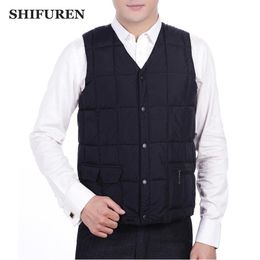 Men's Vests SHIFUREN Winter Sleeveless Vest Warm Ultralight Cotton-Padded Waistcoat Causal Male Pographer Outerwear