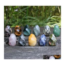 Stone Mini Torch Statue Natural Carved Decoration Quartz Hand Polished Healing Crystal Reiki Trinket Gift Room Ornament Drop Deliver Dh7At