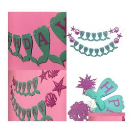 Party Decoration Cartoon Mermaid Letters Pl Flags Nonwovens Decorative Banners Kids Flag For Birthday Decorations 8 5Gl E1 Drop Deli Dhrng