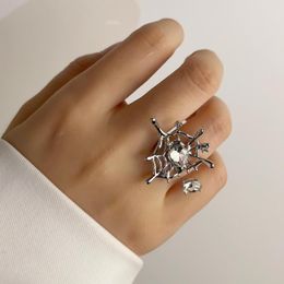 Cluster Rings Coconal Fashion Spider Web Silver Colour Zircon Ring Ladies Open Adjustable Party Jewellery Gift Anillos Mujer