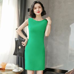 Casual Dresses IZICFLY Summer Style Slim Professional Orange Women Business Work Wear Ladies Office Female Vestidos Sleeveless Clothes