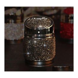 Ashtrays Pillar Shape Smoking Accessories With Lid Inlay Rhinestone Mti Colour Cars Ornament Ash Tray Exquisite Metal Portables 27Yj Otq7J