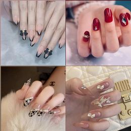 False Nails 24 Pieces Of Wine Red Fake Finished Net Celebrity Butterfly Wear Nail Drill Patch Removable Jewelry