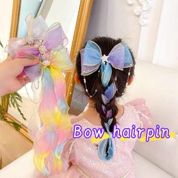 Hair Accessories Children's Pendant Girl's Ribbon Bow Hairpin Gradient Pearl Headdress Little Girl Headflower Princess Card