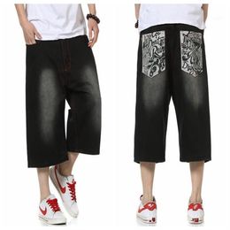 Whole-Summer Style Hip Hop Baggy Loose Printed Pants for Men Denim Jeans Shorts Mens Shorts Plus Size 30-46 FS494112563