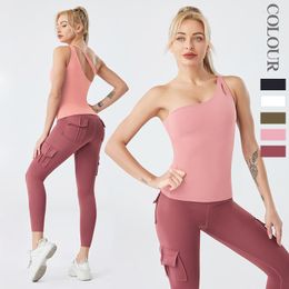 Active Sets Yoga Suit With Pocket Set Women's Nude Back Top Vest High Waist Hip Pants Fitness Two-piece Clothes For Women