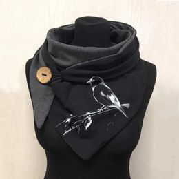 Scarves Women's Scarf Soft Warm Cotton Print Button Fashion Winter Turban Wrap Scarve Shawls Mens