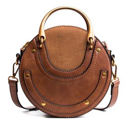 Evening Bags Metal Ring Handbag For Women Retro Shoulder Bag Circular Leather Ladies Small Round Brown Messenger Totes