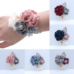 Decorative Flowers Artificial Wrist Corsage Flower Prom Cloth Rose Boutonnieres Bridesmaid For Party Wedding Decor Accessories