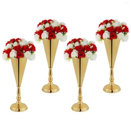 Vases 4pcs/Set 14.7 Inches Tall Floor For Living Room Wedding Flower Gold Vase Table Centrepiece Reception Party Home Decor
