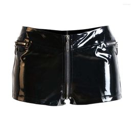 Women's Shorts Sexy Women Separable Zipper Open Crotch Short Punk Low Waist PVC Shiny Mini Night Club Stage Wear Fashion F34