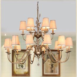 Chandeliers K9 Crystal Fabrics Vintage American Minimalist Personality Suspension Lighting Living Room Art Deco Hanging Lamp