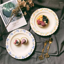 Plates 1pcs Dinnerware Painting Gold Inlay Vintage Colorful Floral 8 Inch Ceramic Plate Dinner Porcelain Cake Snack Dessert