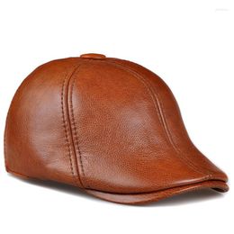Berets Men's Leather Cap In Autumn And Winter Male Hat Beret Peaked Warm